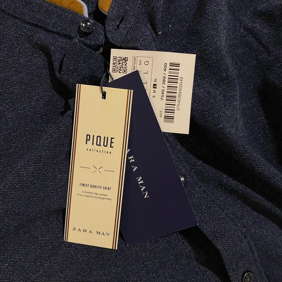 Zara Man collarless button-up, suede details NWT - Picture 2 of 2